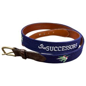 SMATHERS & BRANSON Needlepoint & Leather Belt Castle Pines Golf Club Sz 41-42